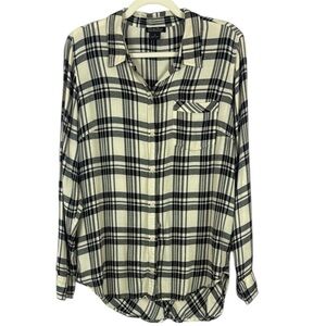 Lucky Brand 100% Modal Black and Cream Plaid Button Down Shirt Size Medium